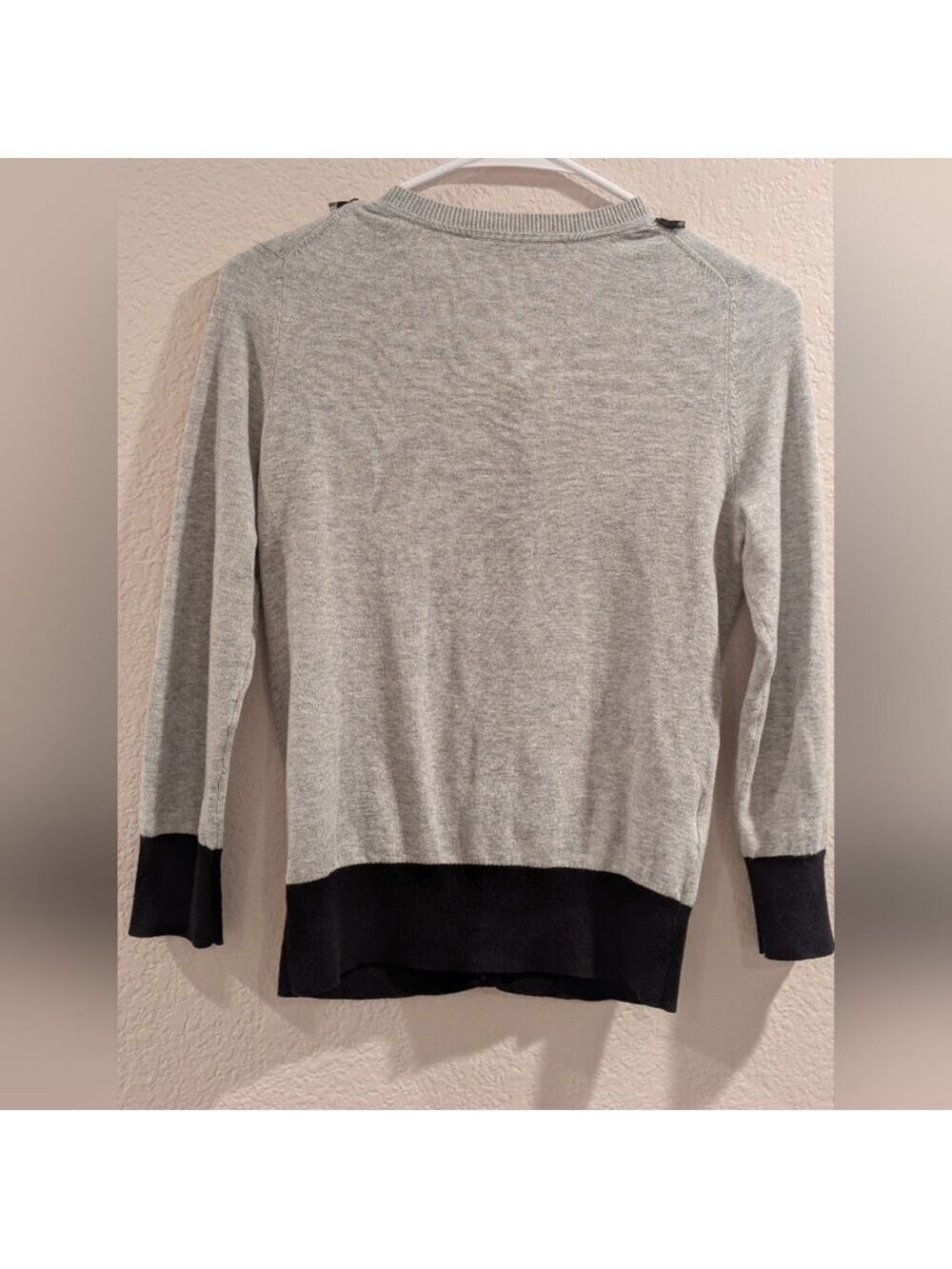 LOFT Women's Gray Cardigan with Black Trim 100% Pima Cotton,3/4 Sleeves Size XS - Picture 3 of 7
